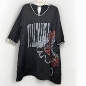 PEACOCK WAYS Ladies Tunic Black One Size Lagenlook Artsy Art To Wear Boho Casual